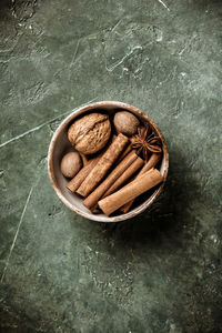 High angle view of food on table