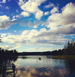 Scenic view of lake against sky at sunset