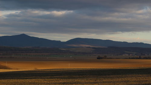 Scenic view of field against sky during sunset