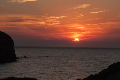 Scenic view of sea against orange sky