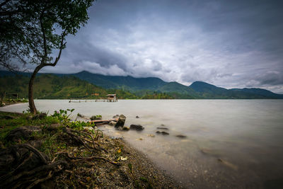 Scenic view of lake against sky