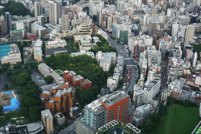 High angle view of street amidst buildings in city