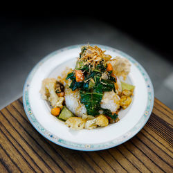 High angle view of food in bowl on table