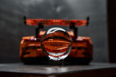 Close-up of toy car on table