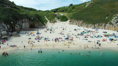 People at beach aerial shot