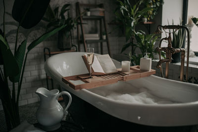 High angle view of water in bathroom