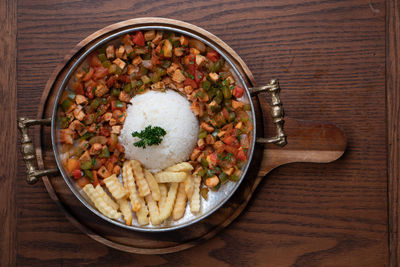 High angle view of food on table