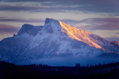 Scenic view of mountains against sky during sunset