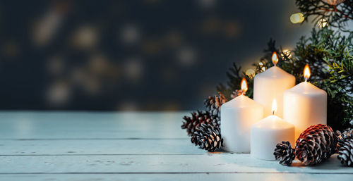 Close-up of christmas decorations on table