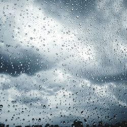 Close-up of rain drops on window