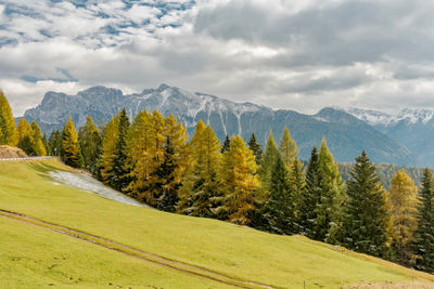 Scenic view of mountains against cloudy sky