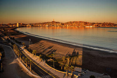 High angle view of city at waterfront