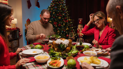 Friends having food at home