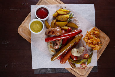 High angle view of food on table