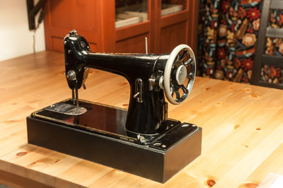 Close-up of motorcycle on table