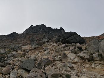 Rock formations on landscape against clear sky