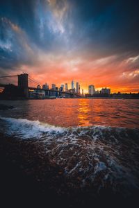 View of city at sunset