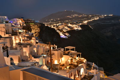 High angle view of townscape against sky at night