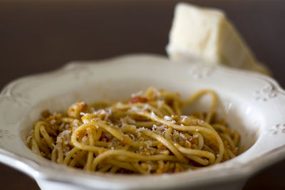 Close-up of noodles in bowl