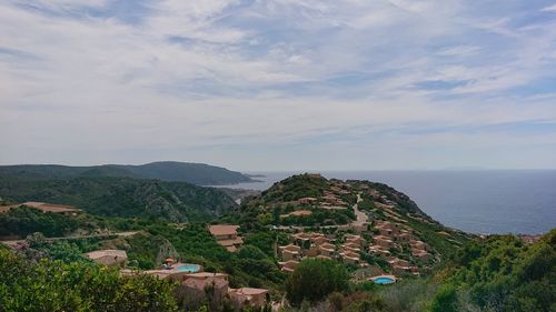 High angle view of townscape against sky