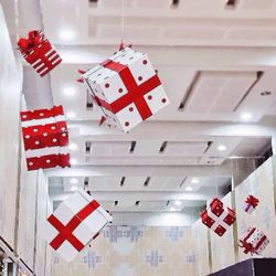 Low angle view of flags hanging on ceiling