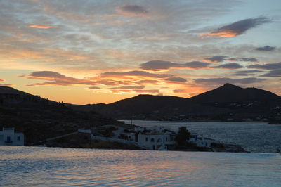 Scenic view of silhouette mountains against sky during sunset