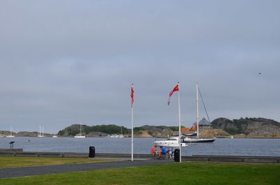 Nautical vessel on sea against sky