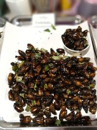 High angle view of food served in plate