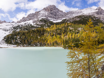 Scenic view of snowcapped mountains against sky