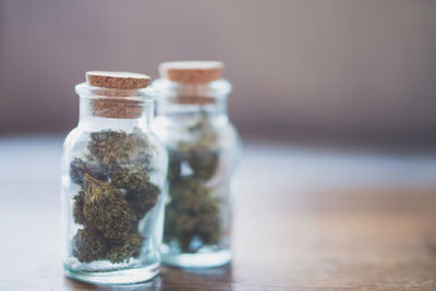 Close-up of bottle in jar