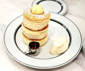 High angle view of breakfast on table