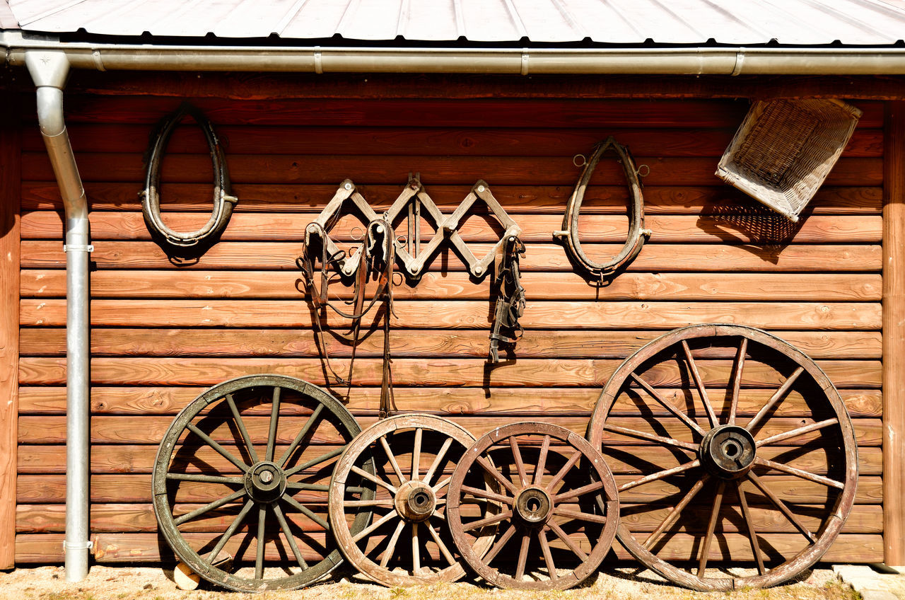 wheel, wood - material, day, outdoors, old-fashioned, no people, built structure, transportation, building exterior