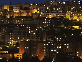 High angle view of city at night