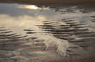 High angle view of sand on beach