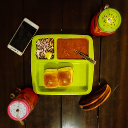 High angle view of food on table