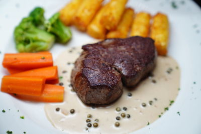 Close-up of food served in plate