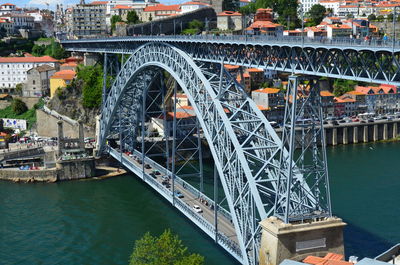 Arch bridge over river in city