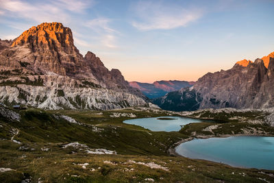 Scenic view of lake against sky during sunset