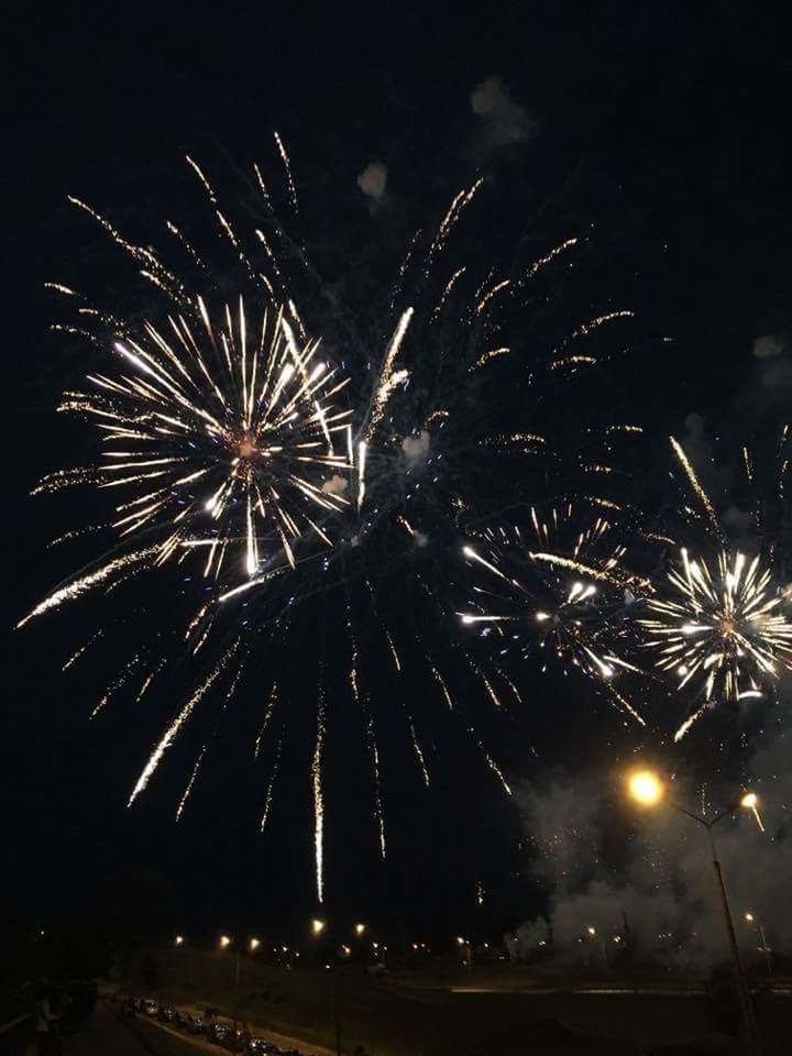 LOW ANGLE VIEW OF FIREWORK DISPLAY AGAINST SKY AT NIGHT