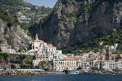 The village of amalfi overlooking the tyrrhenian sea on the amalfi coast, italy