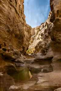 Low angle view of rock formations at qeshm