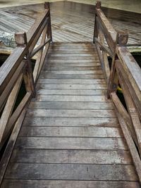 High angle view of wooden boardwalk