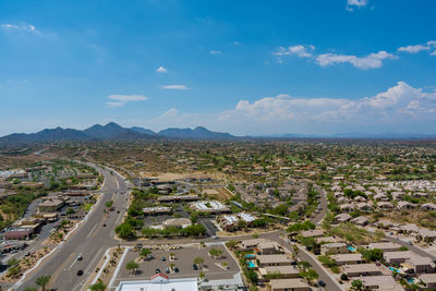 High angle view of cityscape against sky