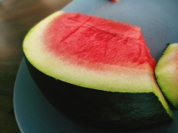 Close-up of fruits in plate on table