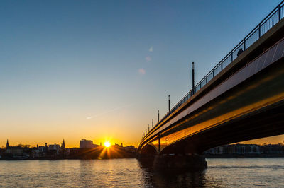 View of suspension bridge at sunset