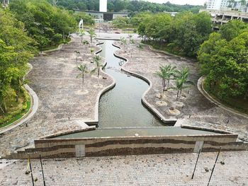High angle view of footpath in park