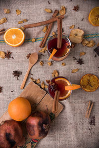 High angle view of orange fruits on table