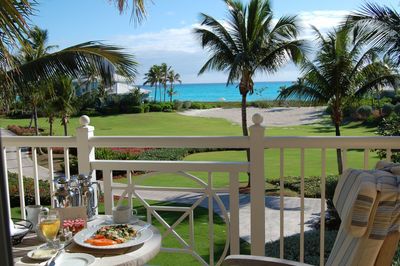 View of palm trees at seaside