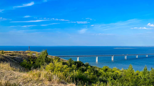 Scenic view of sea against blue sky