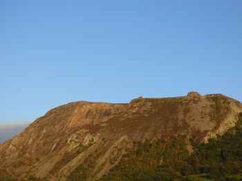 Scenic view of mountains against clear blue sky